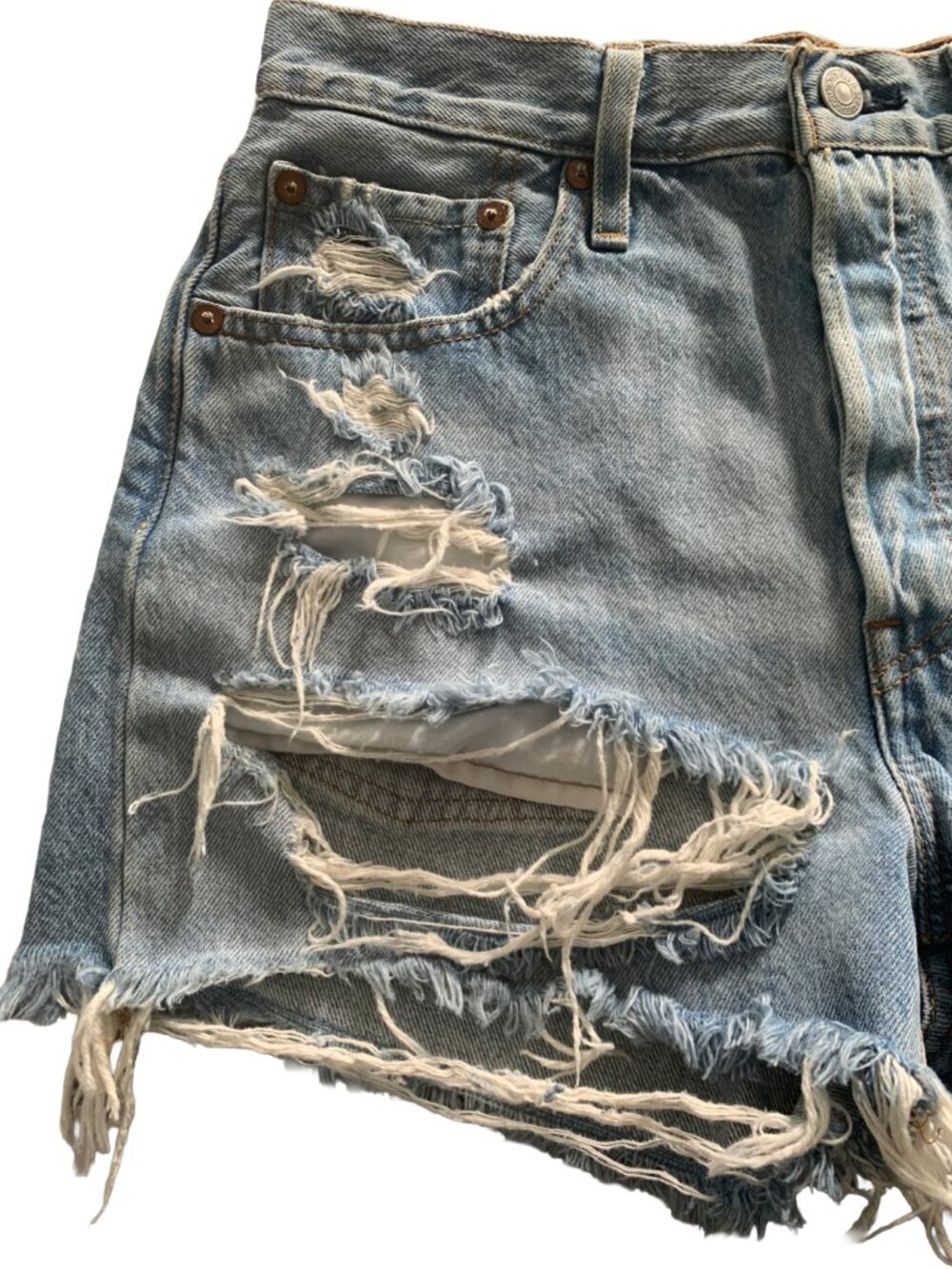 LEVI'S Fault Line Light Wash 501 High Rise Distressed Denim Shorts Sz 27 - Picture 8 of 9